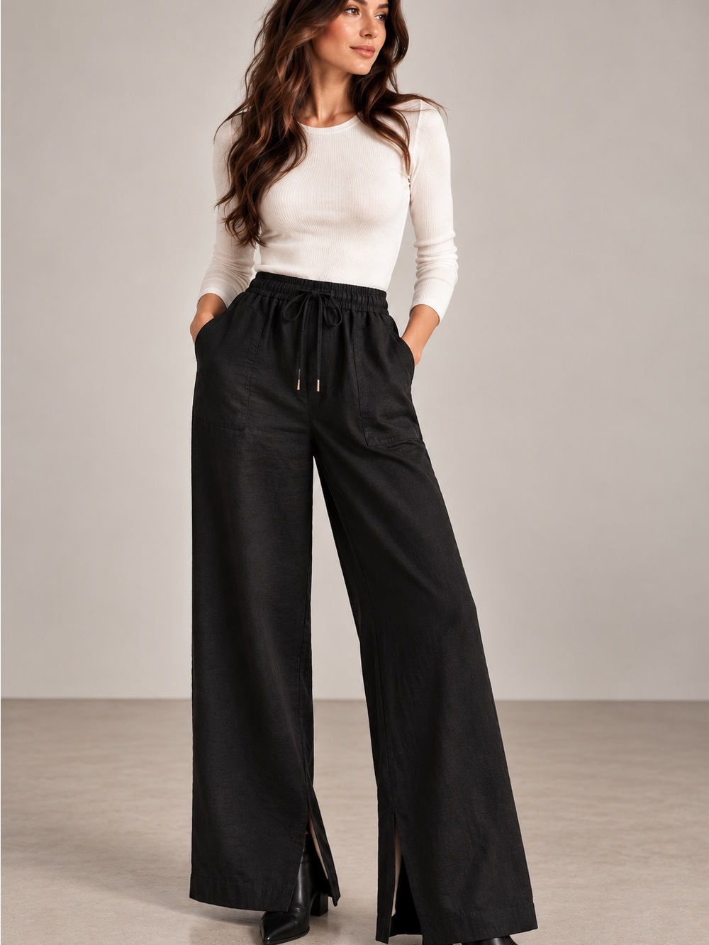 Athleta Black High-Waist Wide-Leg Split Hem Pants